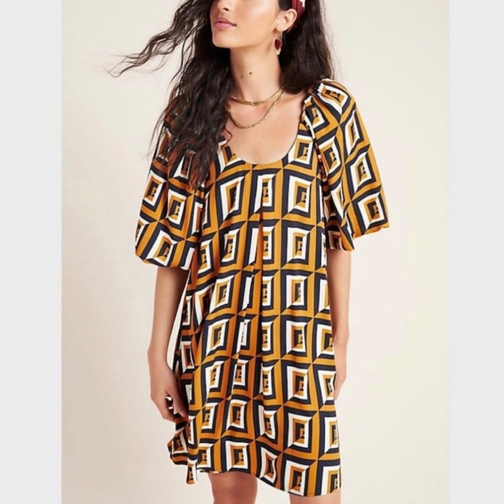 Corey Lynn Calter Anthropologie Brown Meriwether Geometric Tunic Dress Small